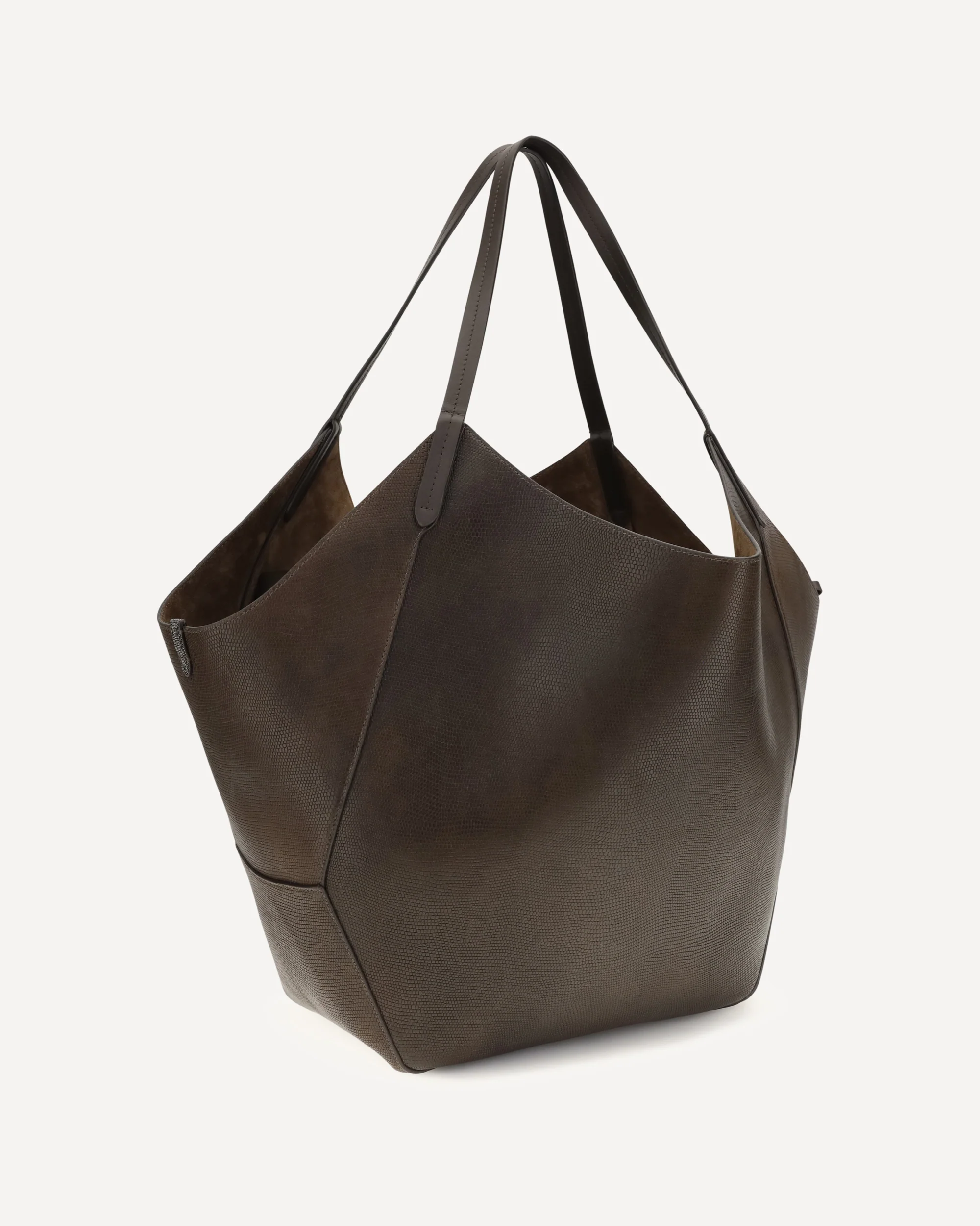 Leather Shopping Bag with monili detail - BROWN | Cheap Luxury Handbags Store,