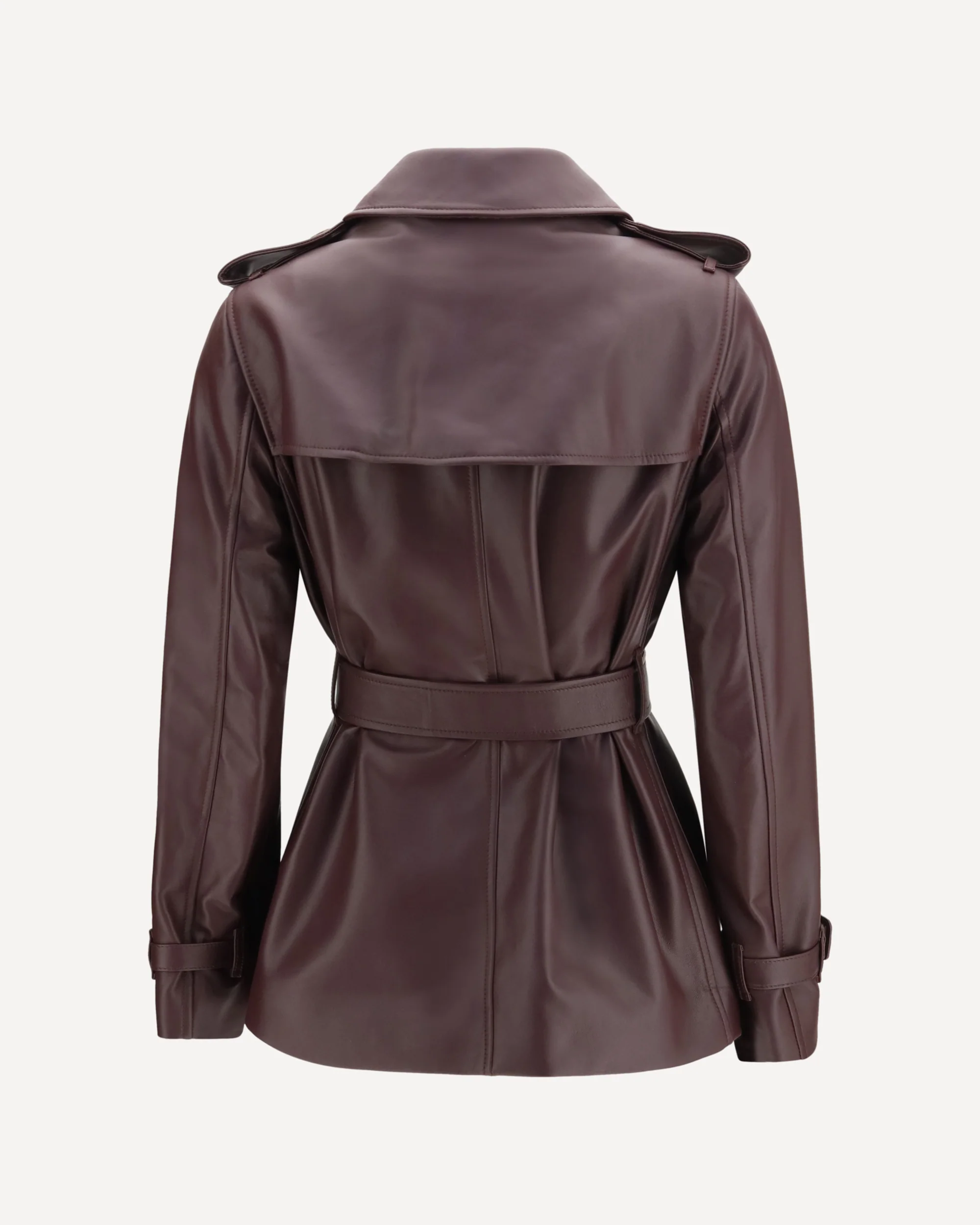 Short leather Trench Coat - BORDEAUX | Cheap Luxury Handbags Store,