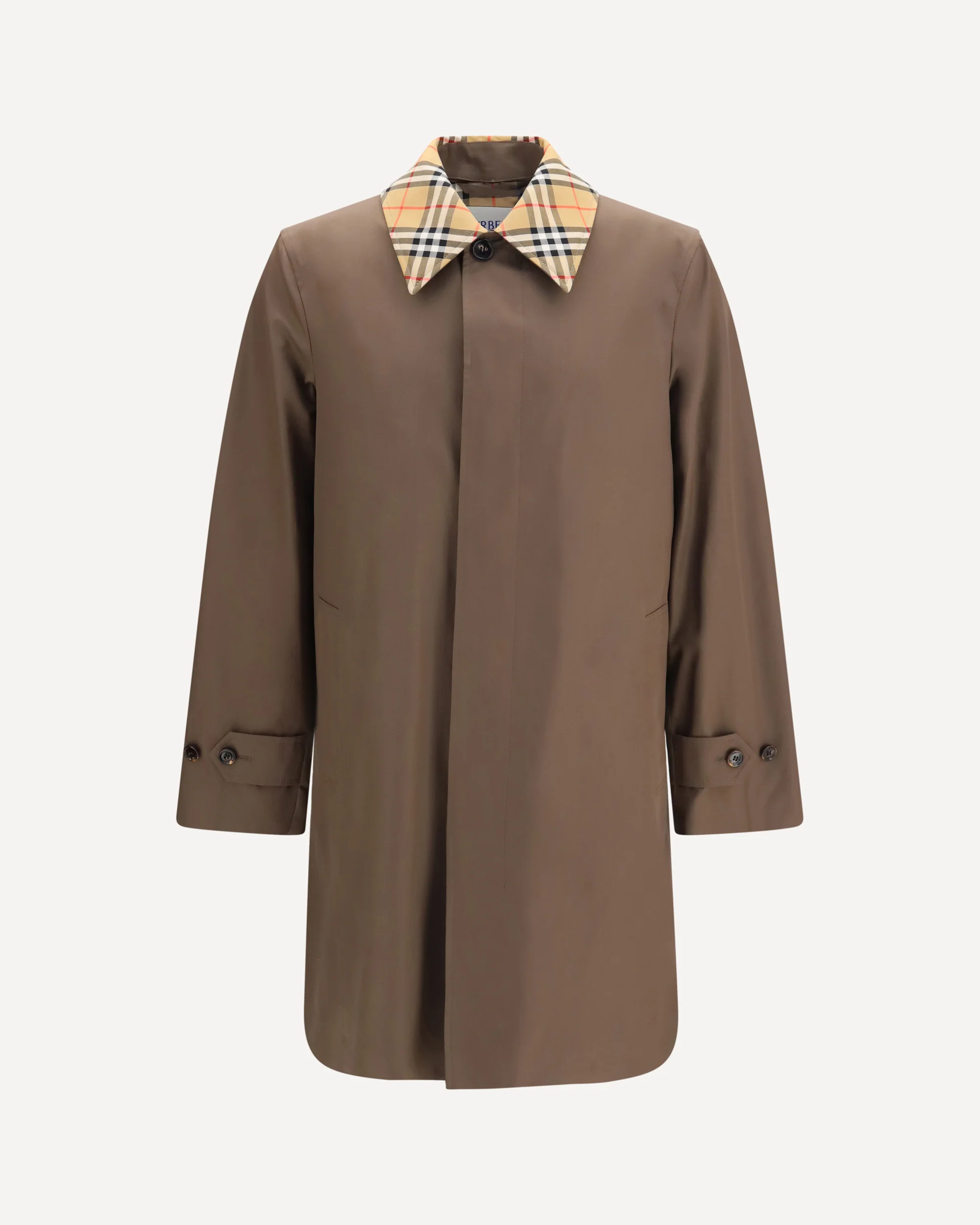 Tottenham cotton gabardine Coat with Check collar - BROWN | Cheap Luxury Handbags Store,