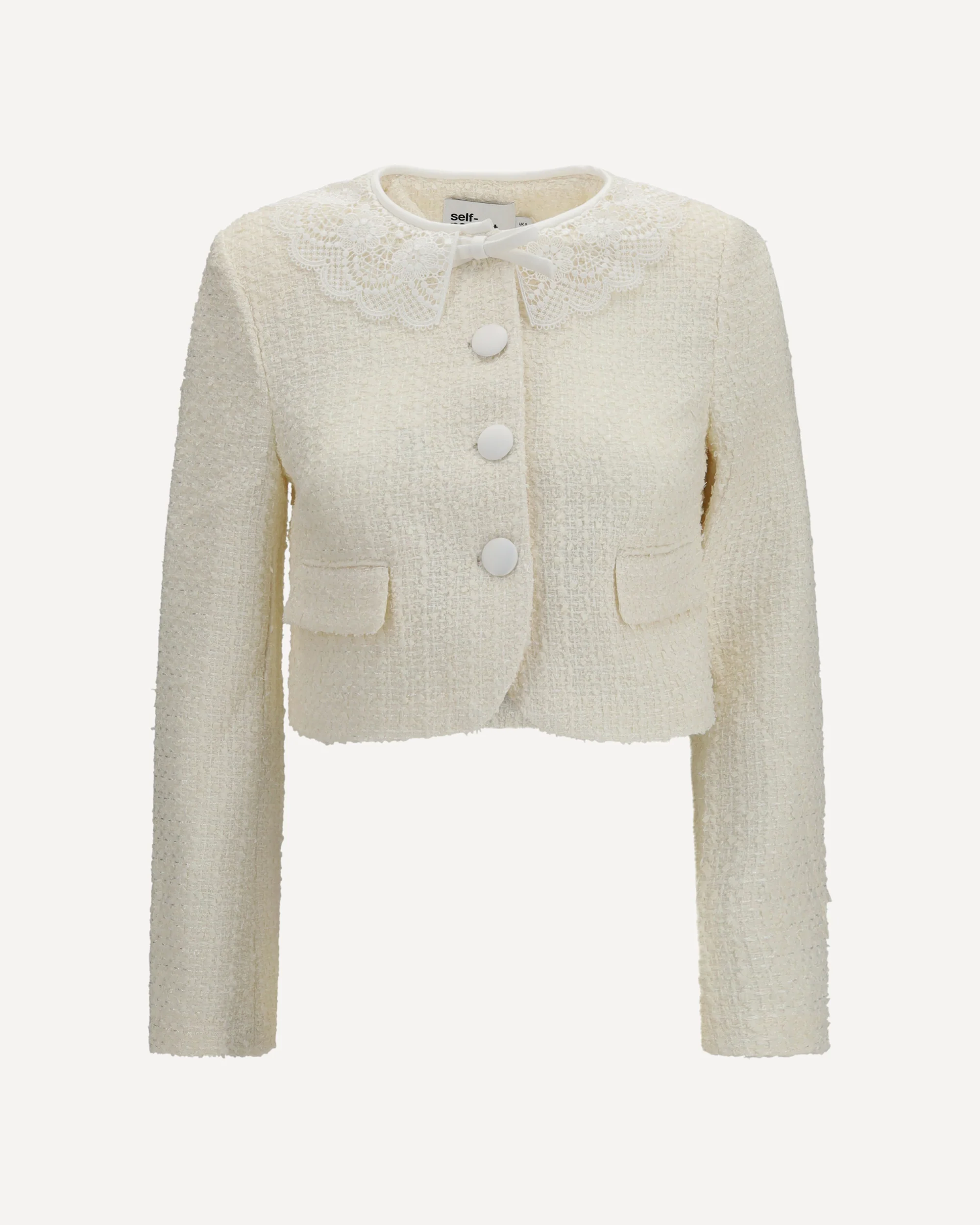 Bouclé Jacket with lace collar - CREAM | Cheap Luxury Handbags Store,