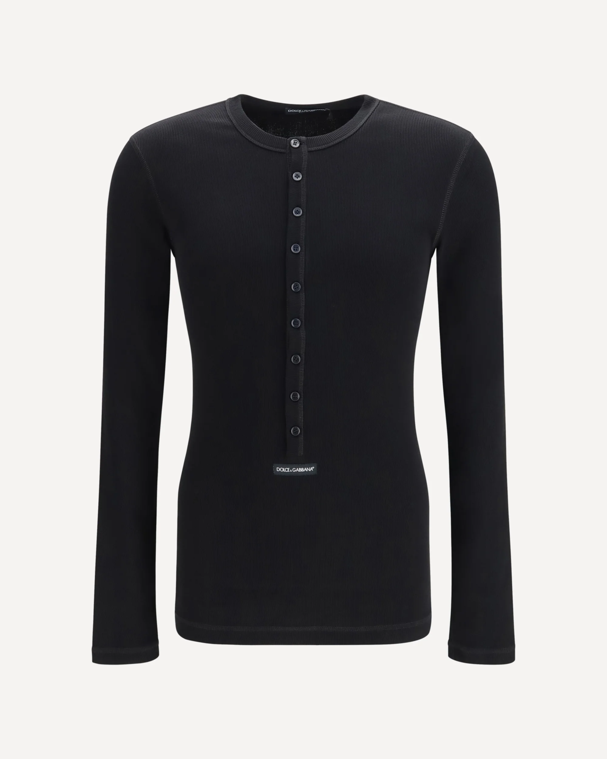 Ribbed cotton henley T-shirt - BLACK | Cheap Luxury Handbags Store,