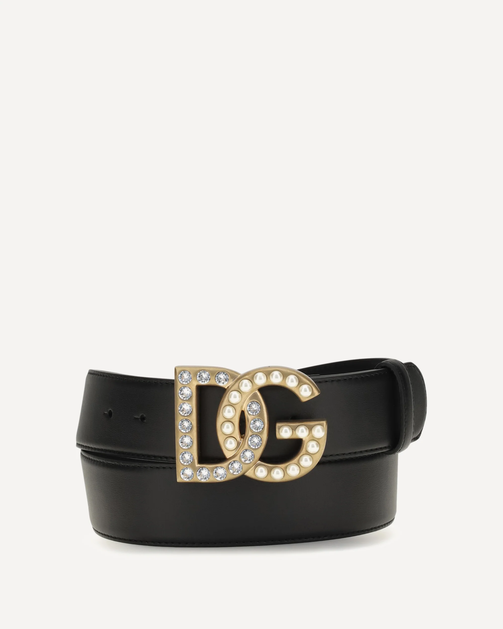 Leather Belt with crystal DG logo - BLACK | Cheap Luxury Handbags Store,