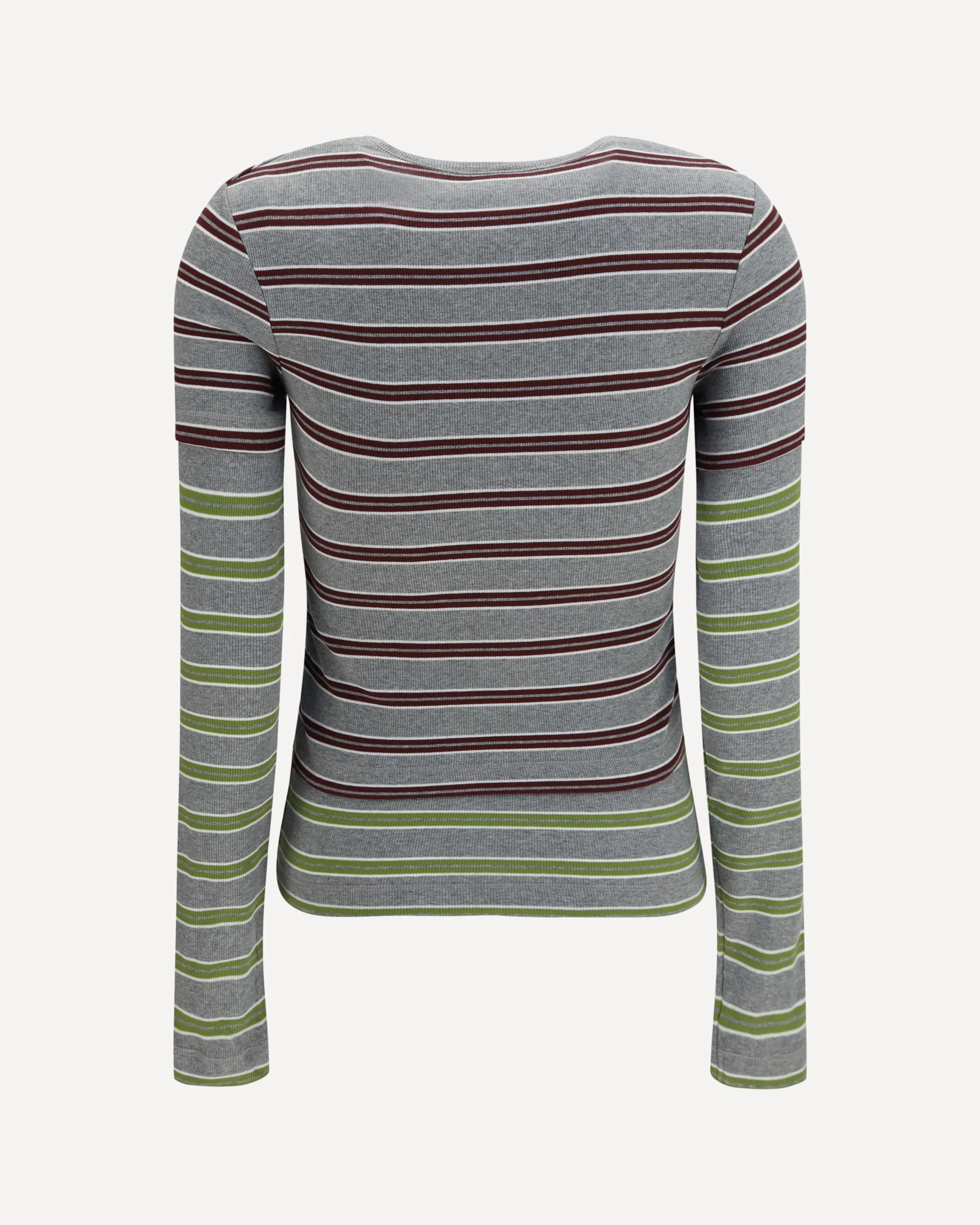 Double-sleeve striped cotton T-shirt - GREY | Cheap Luxury Handbags Store,