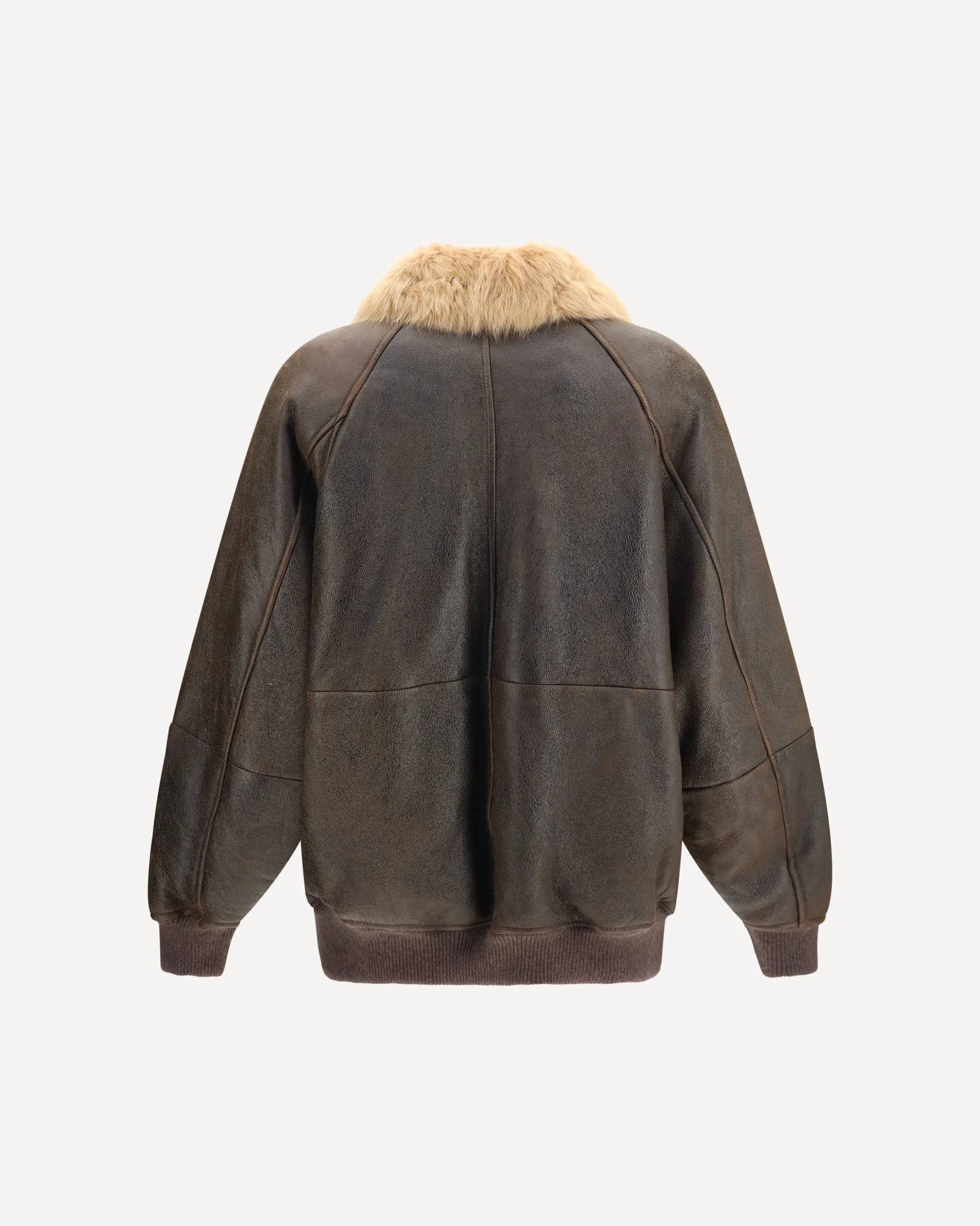 Vintage-effect shearling Bomber with shiny zipper pull - BROWN | Cheap Luxury Handbags Store,