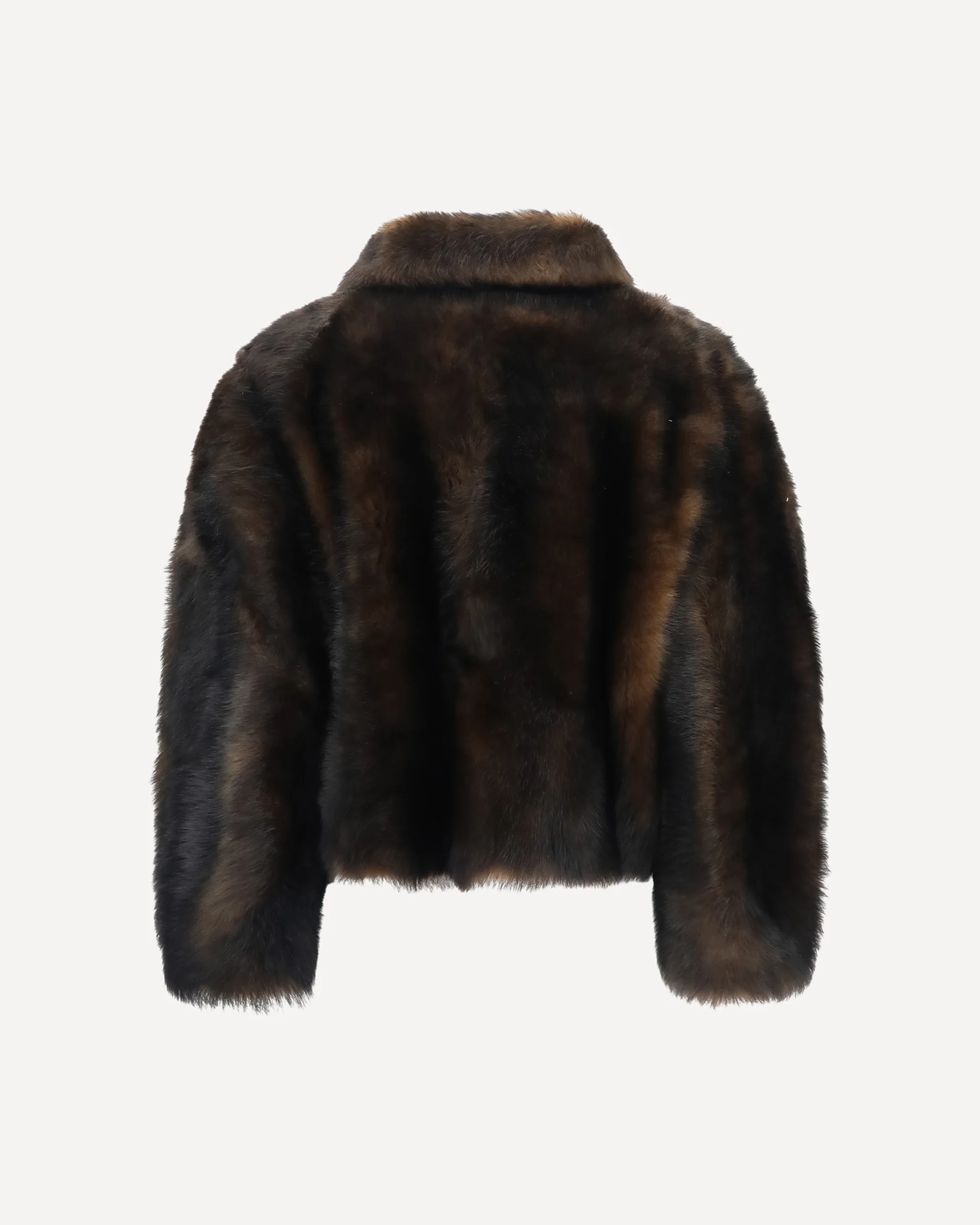 Soft shearling Jacket with shiny zipper pull - BROWN | Cheap Luxury Handbags Store,
