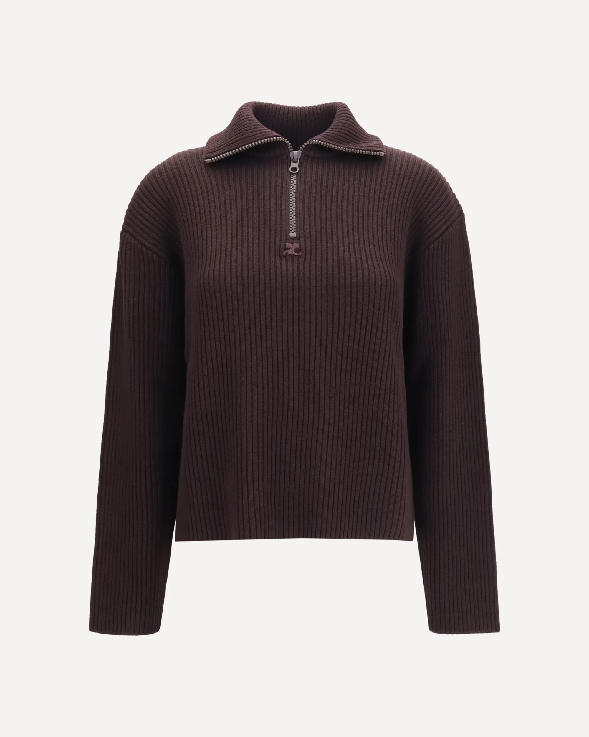 Ribbed zip Sweater - BROWN | Cheap Luxury Handbags Store,