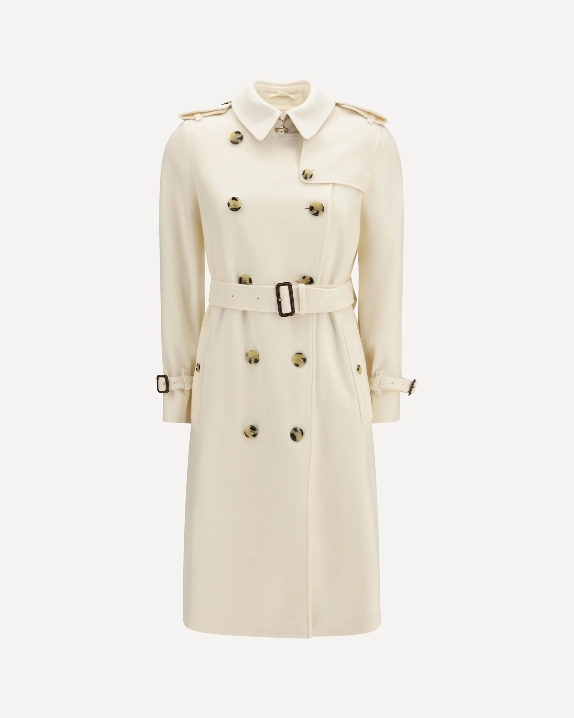 Long Kensington cashmere Trench Coat - WHITE | Cheap Luxury Handbags Store,