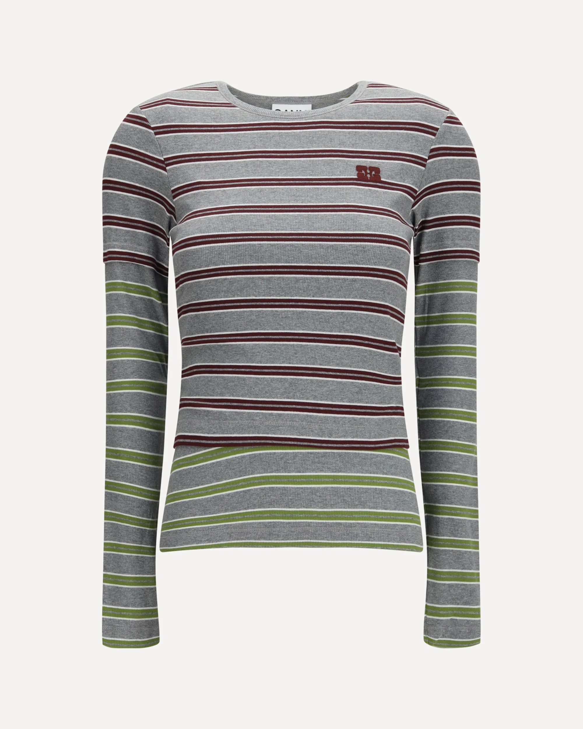 Double-sleeve striped cotton T-shirt - GREY | Cheap Luxury Handbags Store,