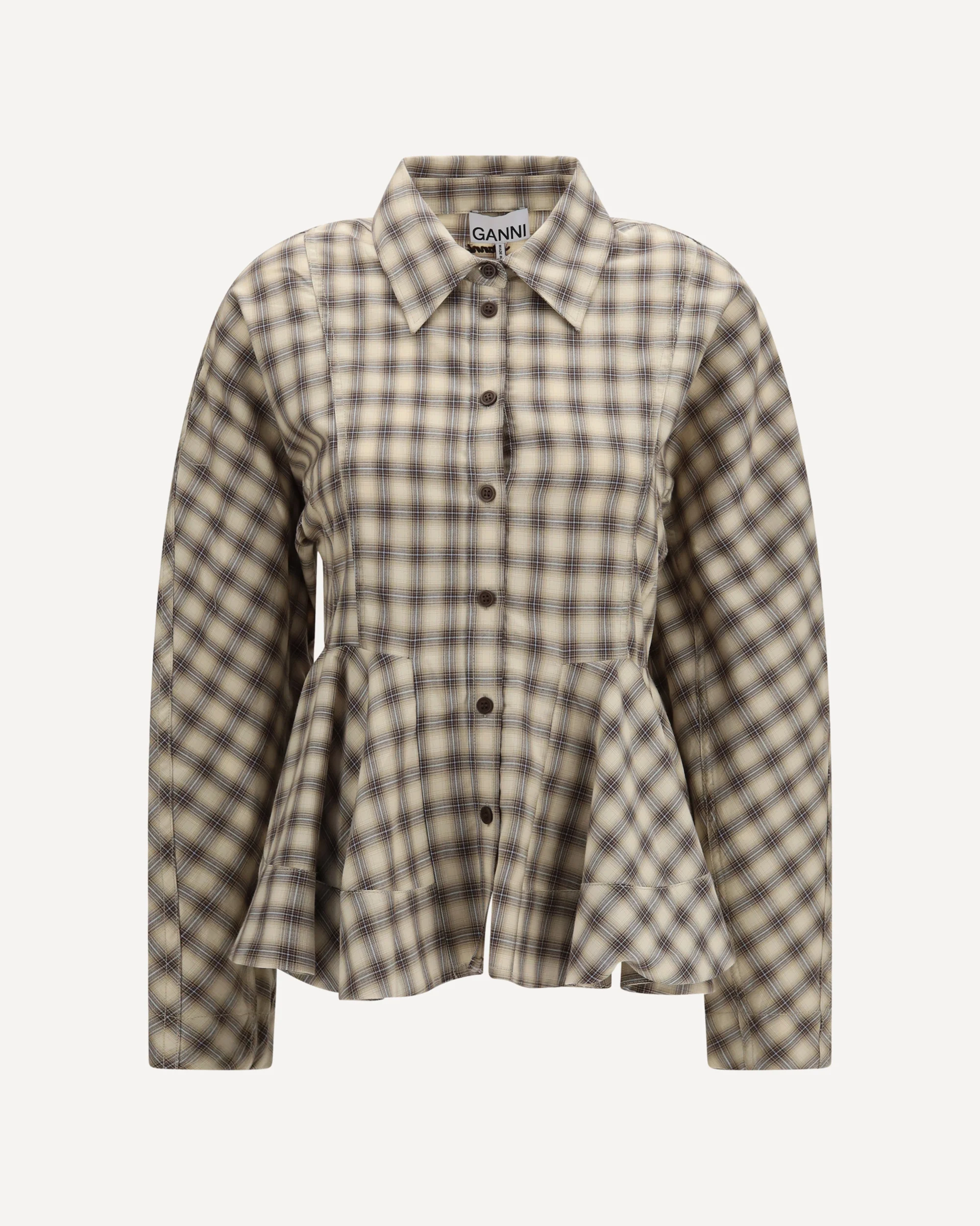 Check flannel Peplum Shirt - BEIGE | Cheap Luxury Handbags Store,