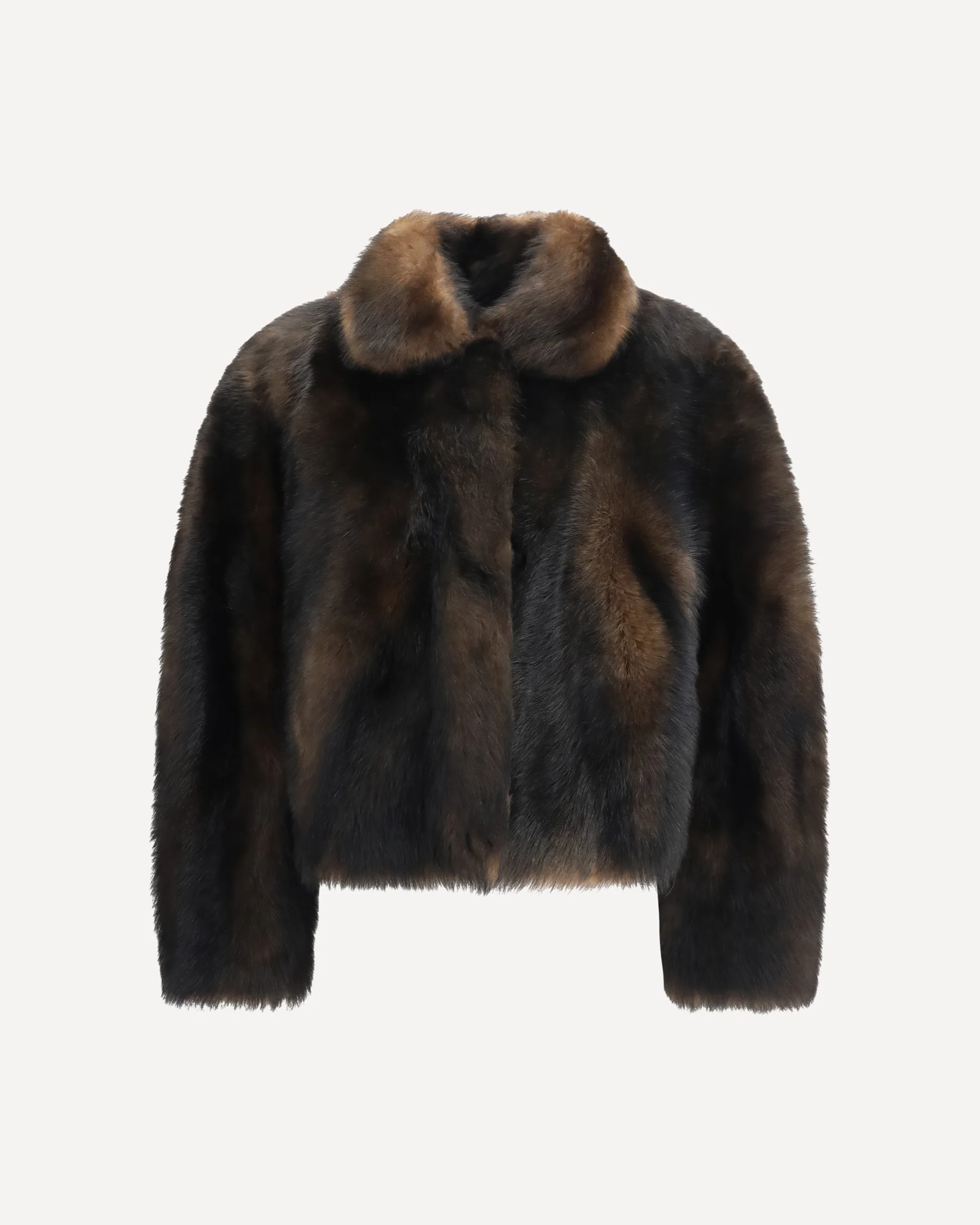 Soft shearling Jacket with shiny zipper pull - BROWN | Cheap Luxury Handbags Store,