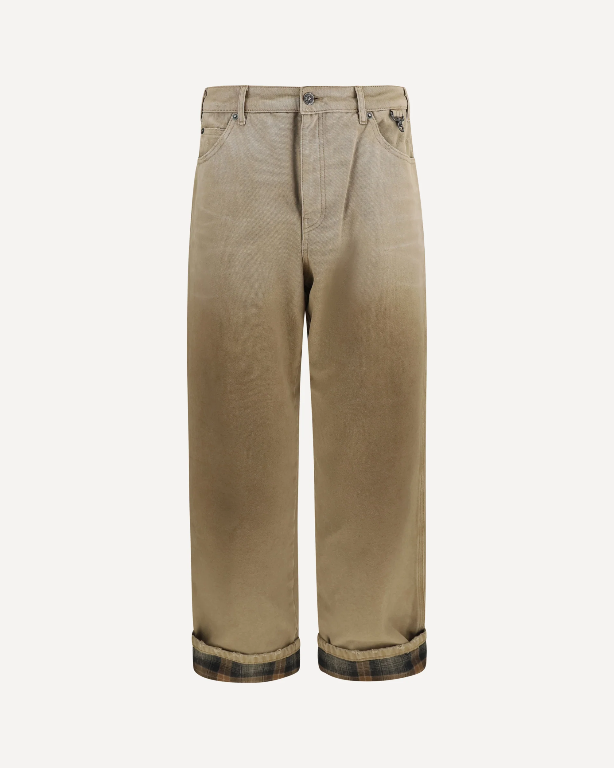 Cotton Pants with check detail - BEIGE | Cheap Luxury Handbags Store,