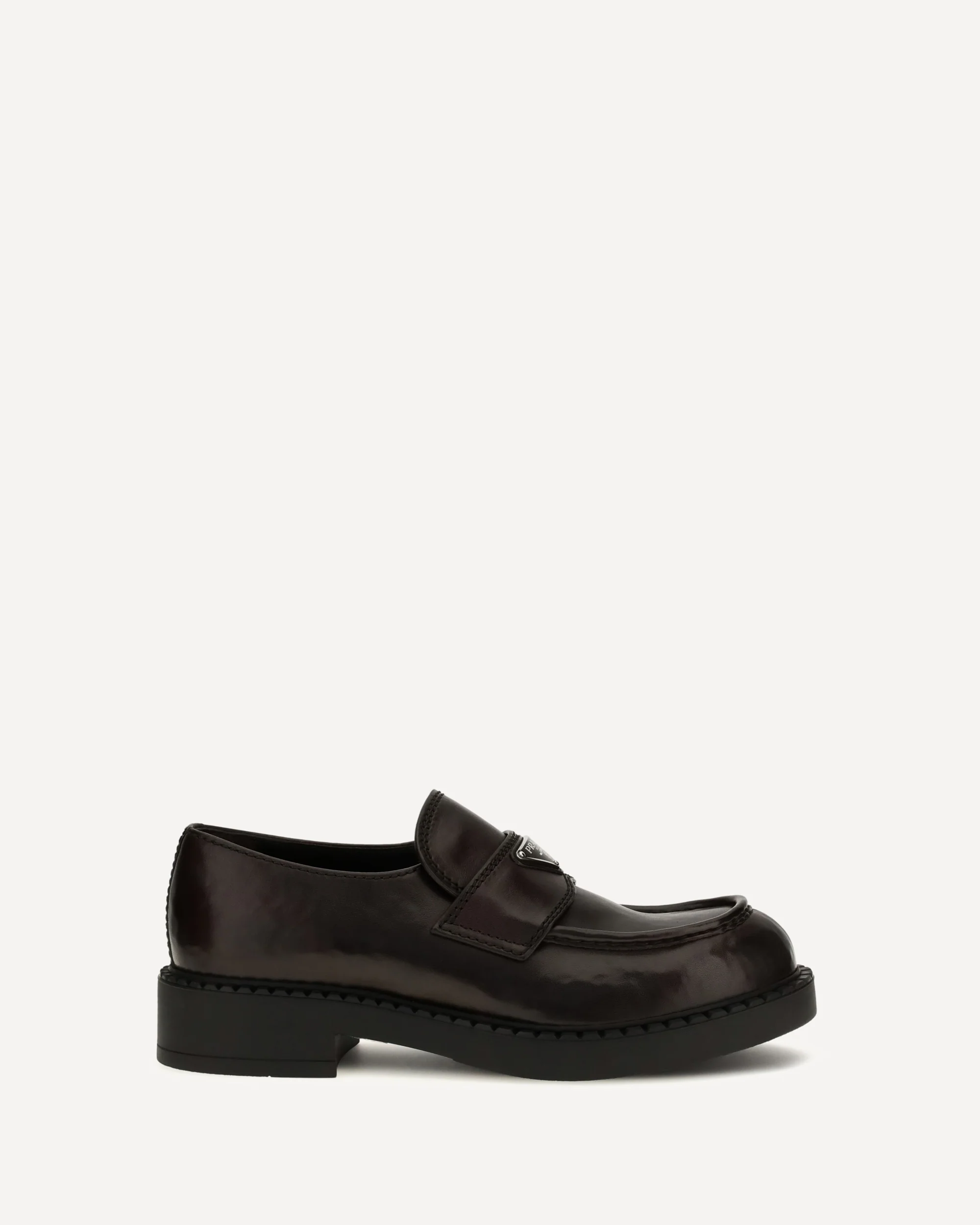 Brushed leather Loafers with triangle logo - BROWN | Cheap Luxury Handbags Store,